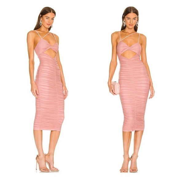 NWT MICHAEL COSTELLO x Revolve Davie Ruched Cutout Midi Dress Blush Pink XL - Picture 1 of 7